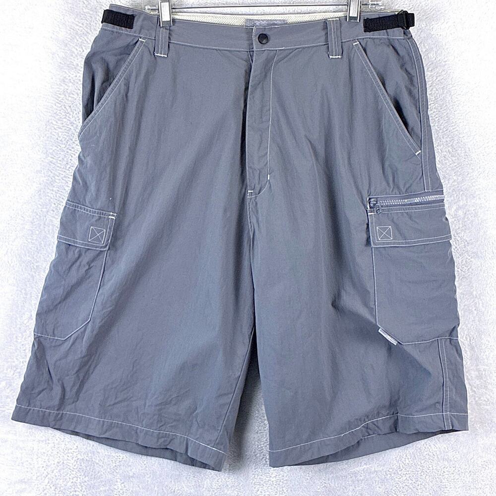VTG No Fear Cargo Shorts Mens XL Gray Nylon Utility Skate Outdoor Grunge Y2K